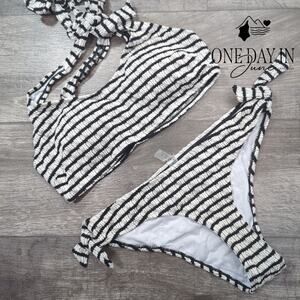 Aleumdr Textured Tie Side Bikini Swimsuit Size L